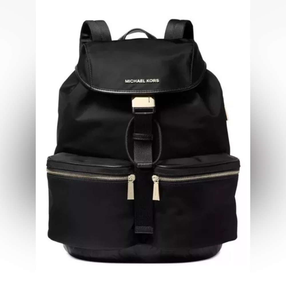 Michael Kors Perry Large Flap Black/Gold Backpack